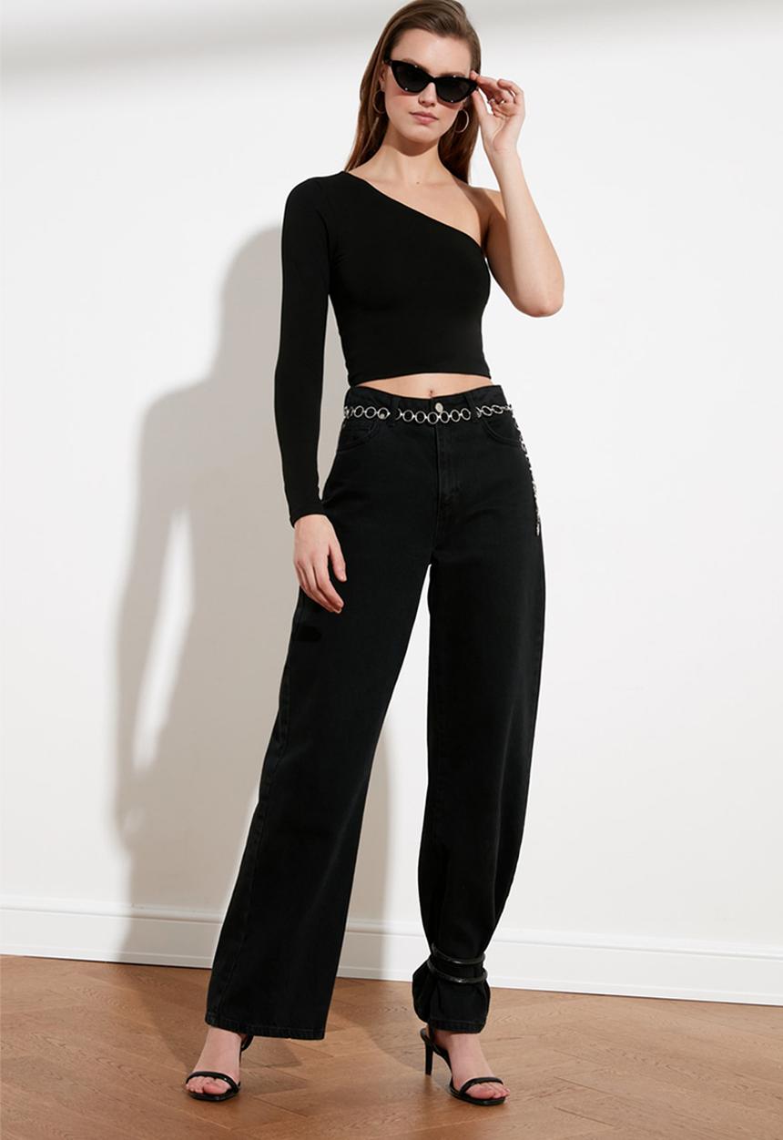 Trendyol - One shoulder knitted top - black