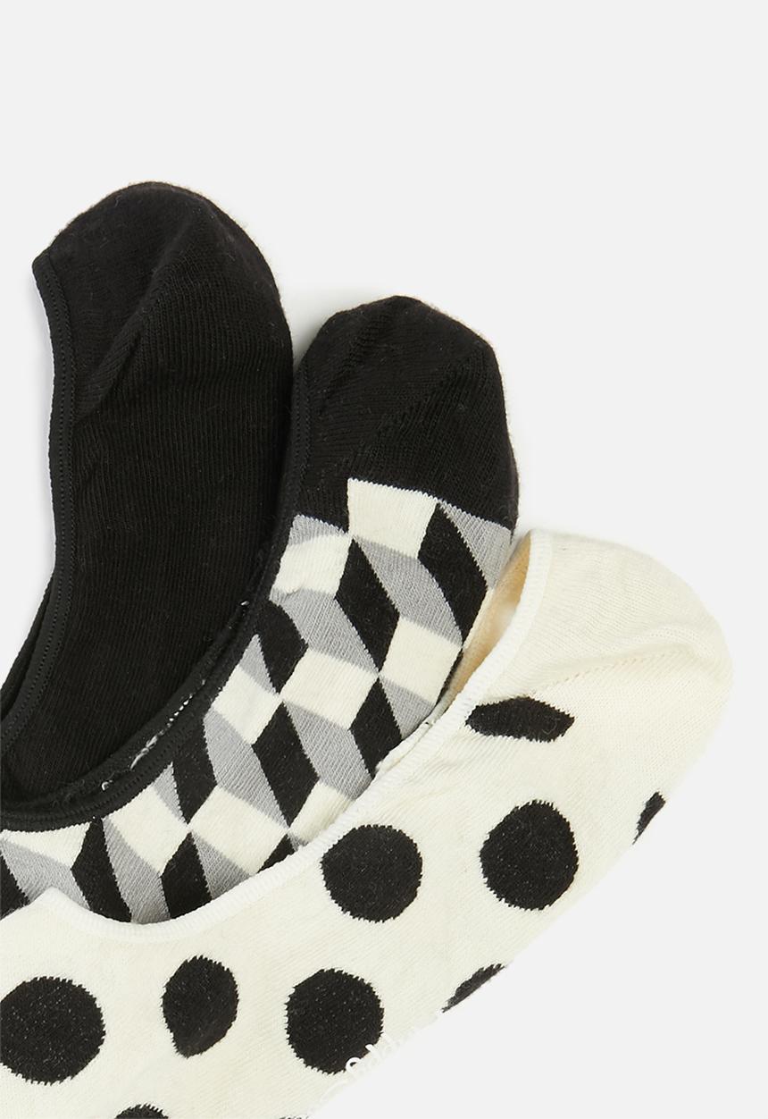 Happy Socks - 3-pack filled dot liner socks - black/white