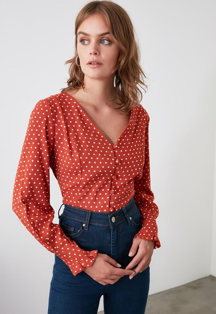 Trendyol - Polka dot blouse - brick