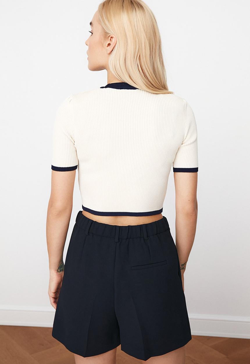 Trendyol - Piping crop knitwear sweater - ecru
