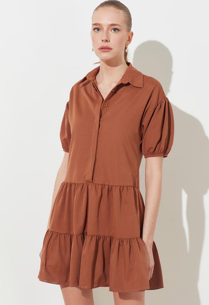 Trendyol - Flywheel shirt collar dress - brick