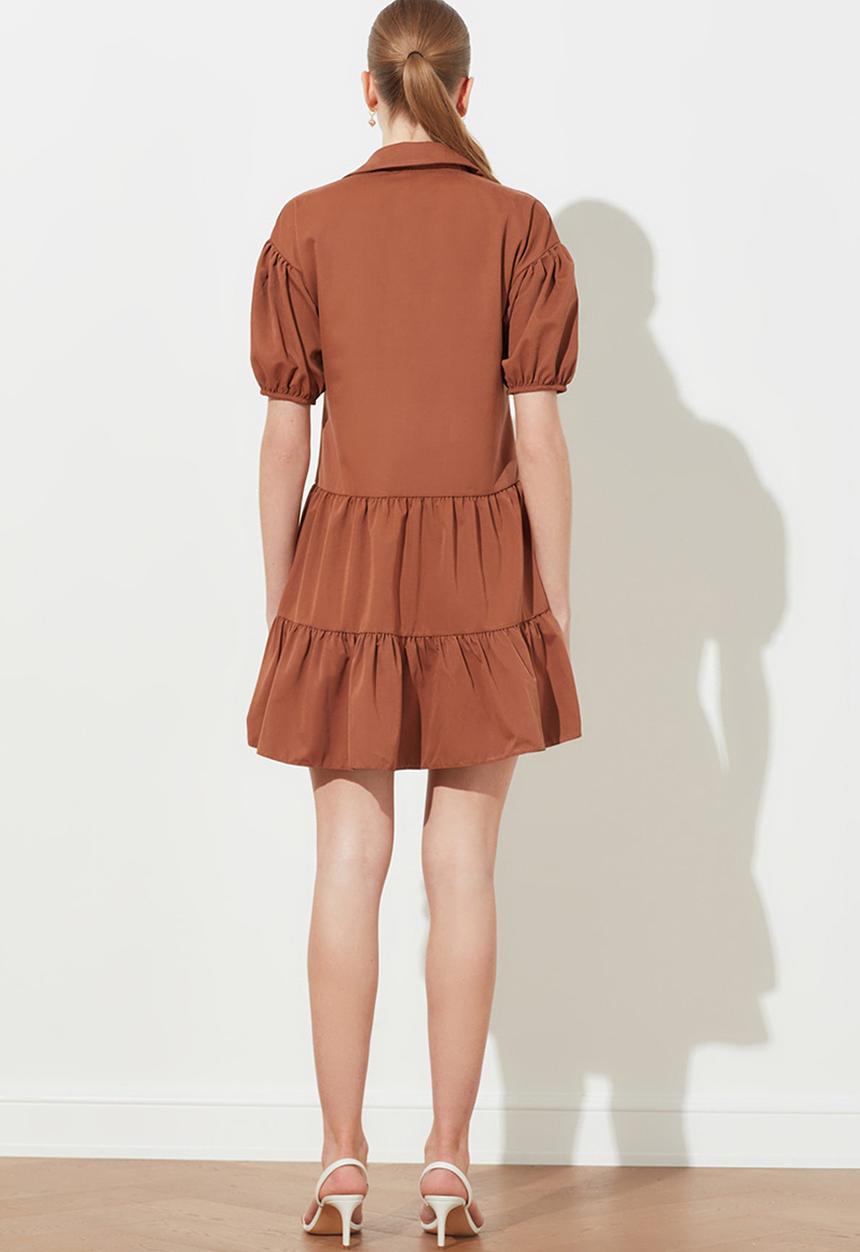 Trendyol - Flywheel shirt collar dress - brick