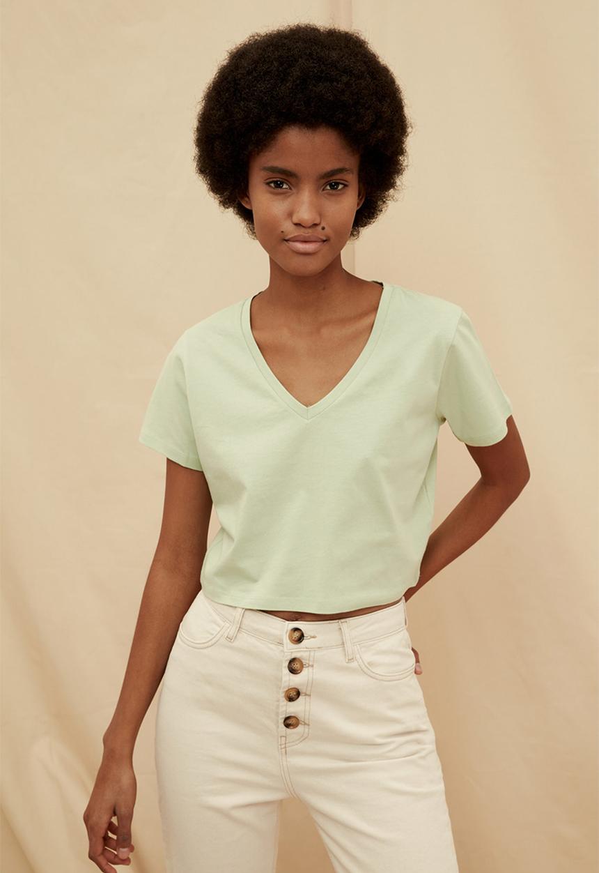 Trendyol - 100% organic cotton crop knitted t-shirt - mint