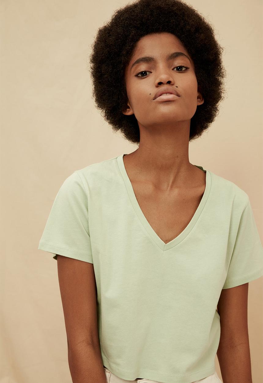 Trendyol - 100% organic cotton crop knitted t-shirt - mint