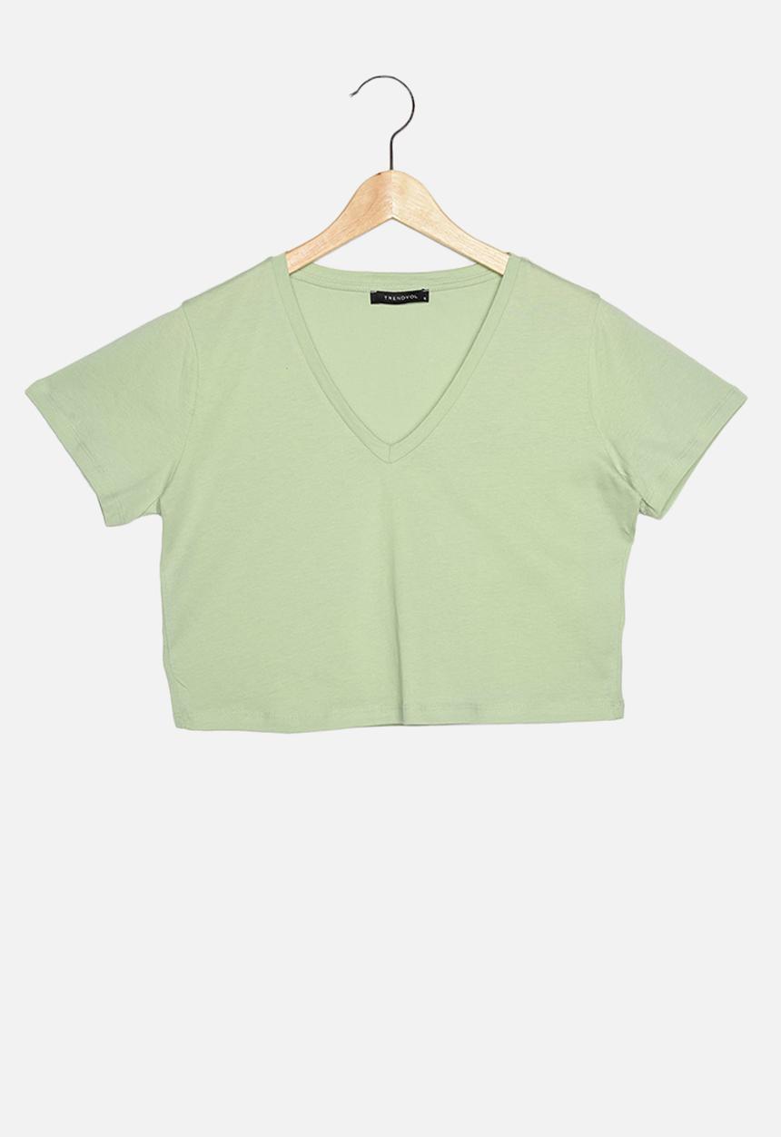 Trendyol - 100% organic cotton crop knitted t-shirt - mint