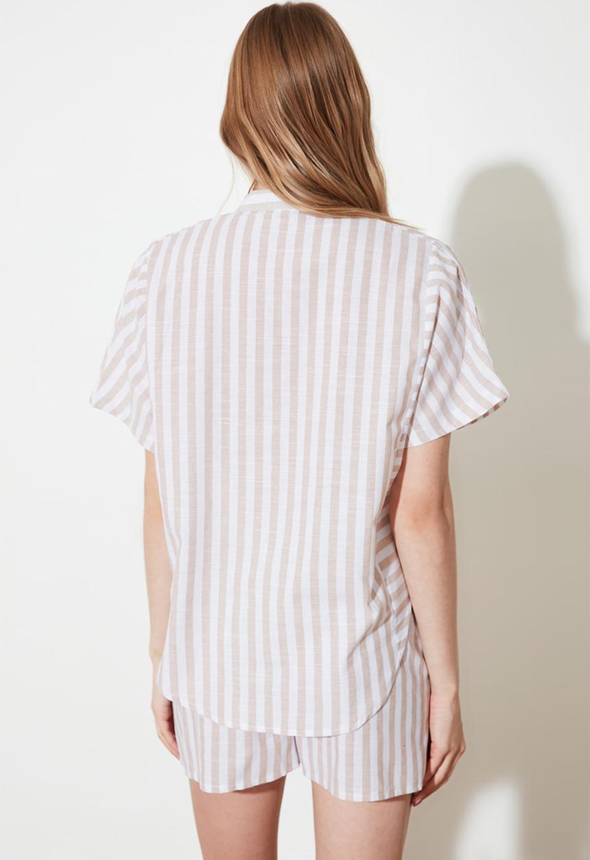 Trendyol - Striped woven pajamas set - beige