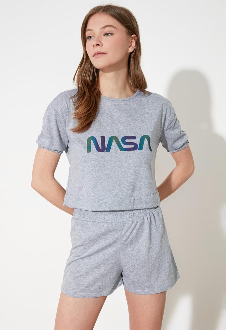 Trendyol - Nasa printed licensed knitted pajamas set - grey