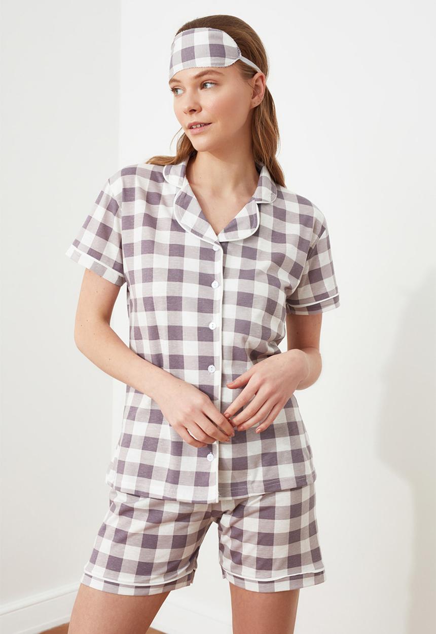 Trendyol - Plaid knitted pajamas set - mink