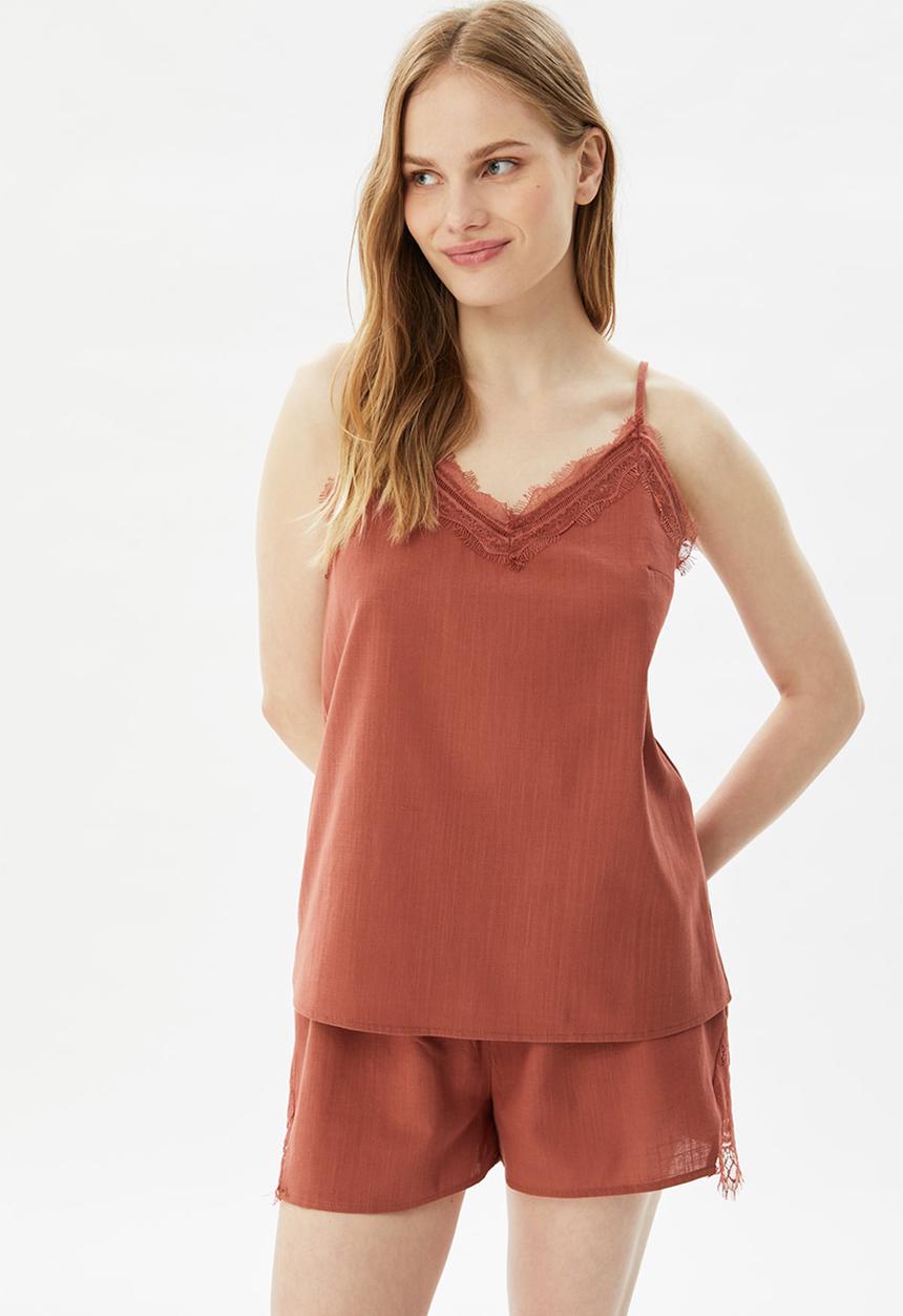Trendyol - Lace woven pajamas set - cinnamon