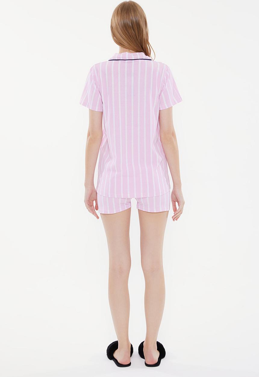 Trendyol - Printed knitted pajamas set - pink & white 