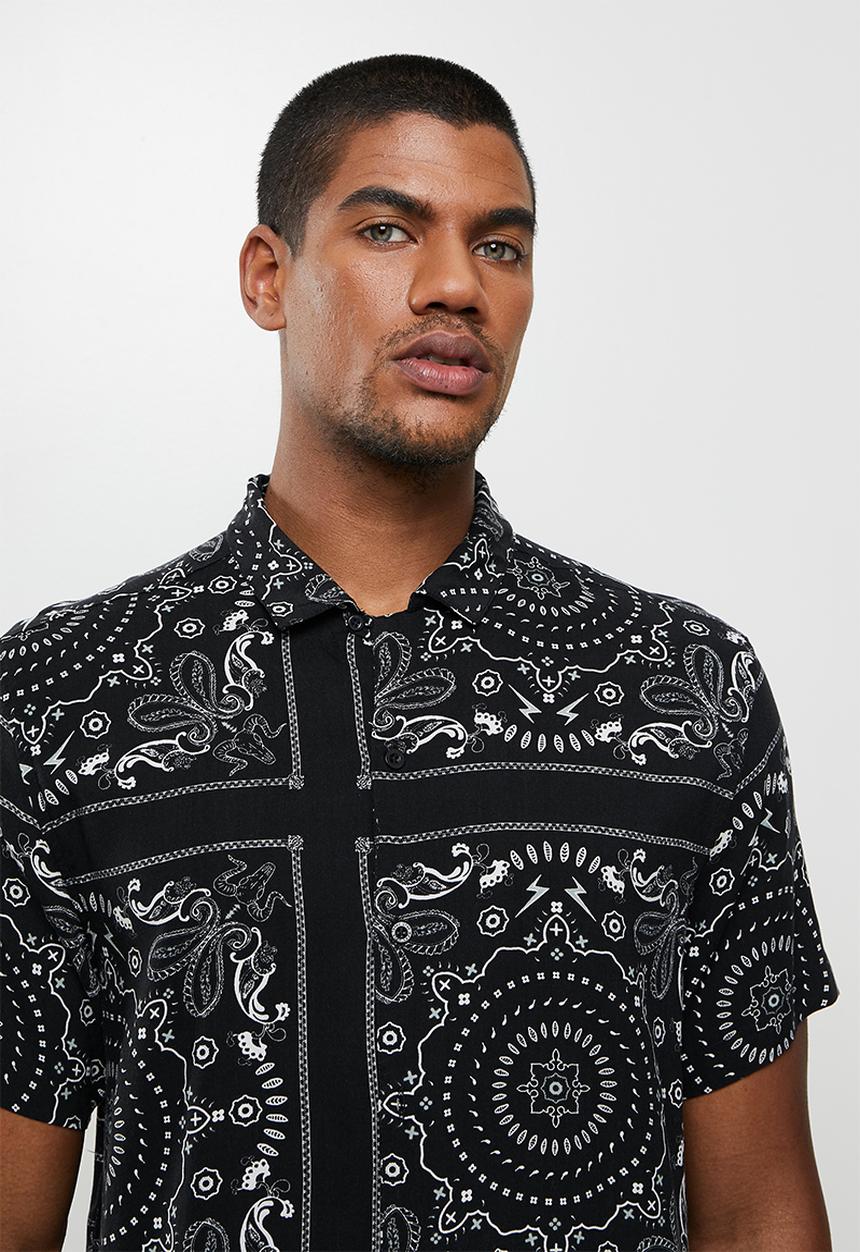 Brave Soul - Fender bandana print shirt - black
