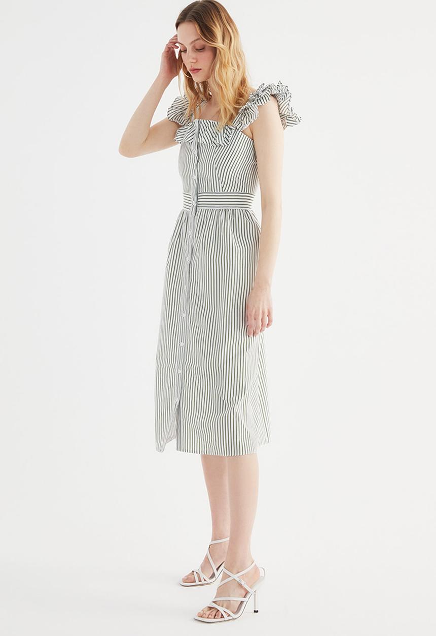 Trendyol - Striped frilly shirt dress - khaki