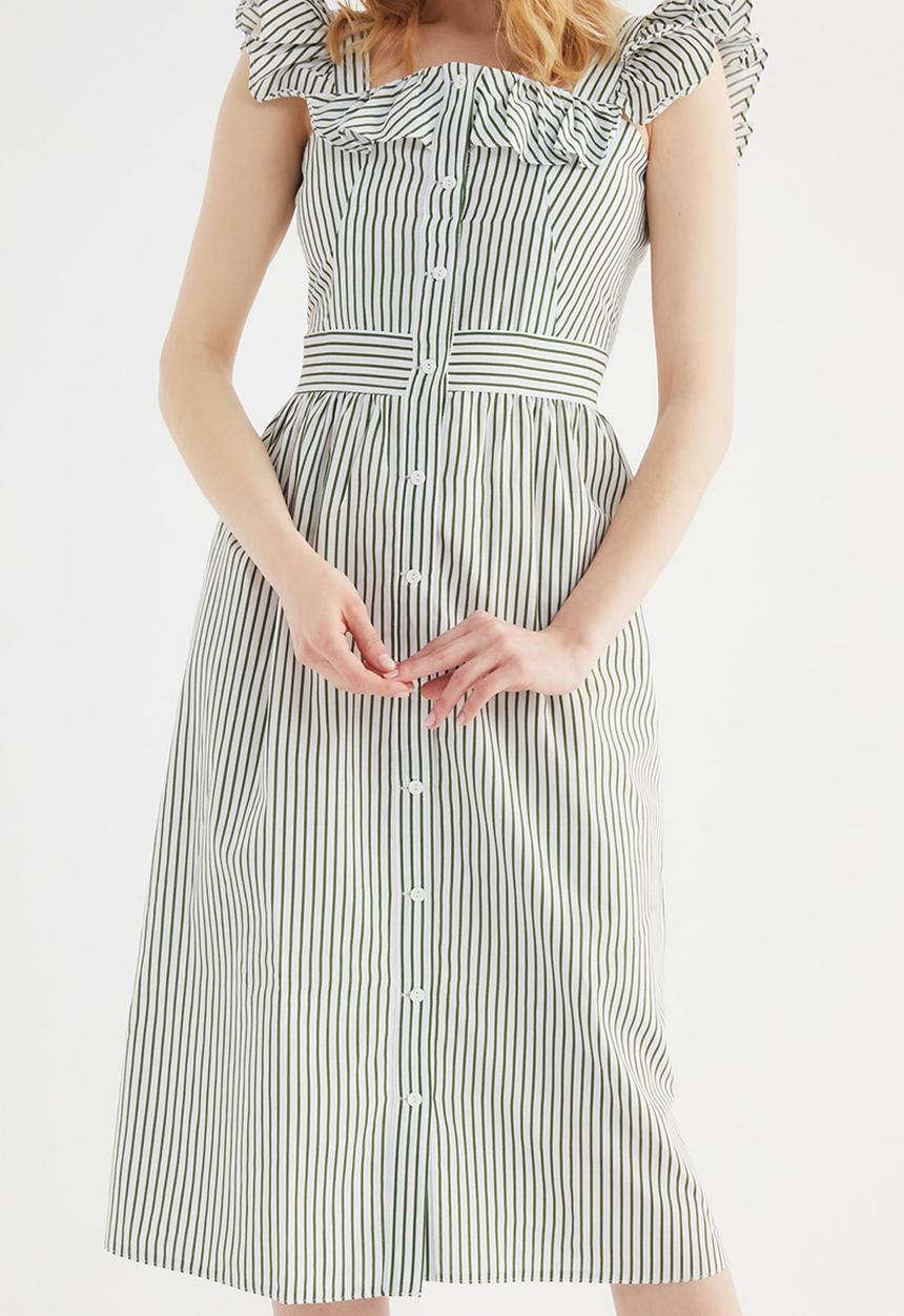 Trendyol - Striped frilly shirt dress - khaki