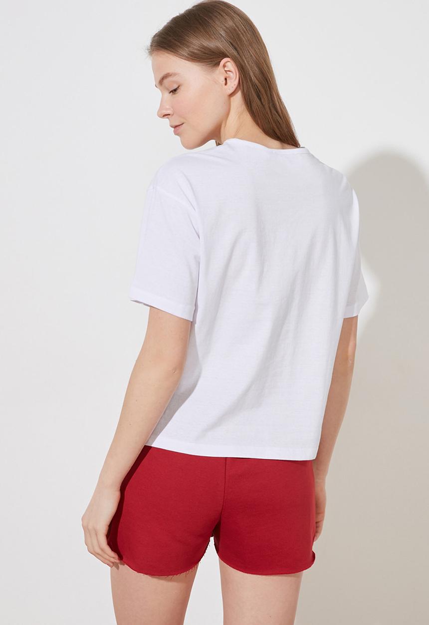 Trendyol - Printed knitted pajamas set - burgundy & white 
