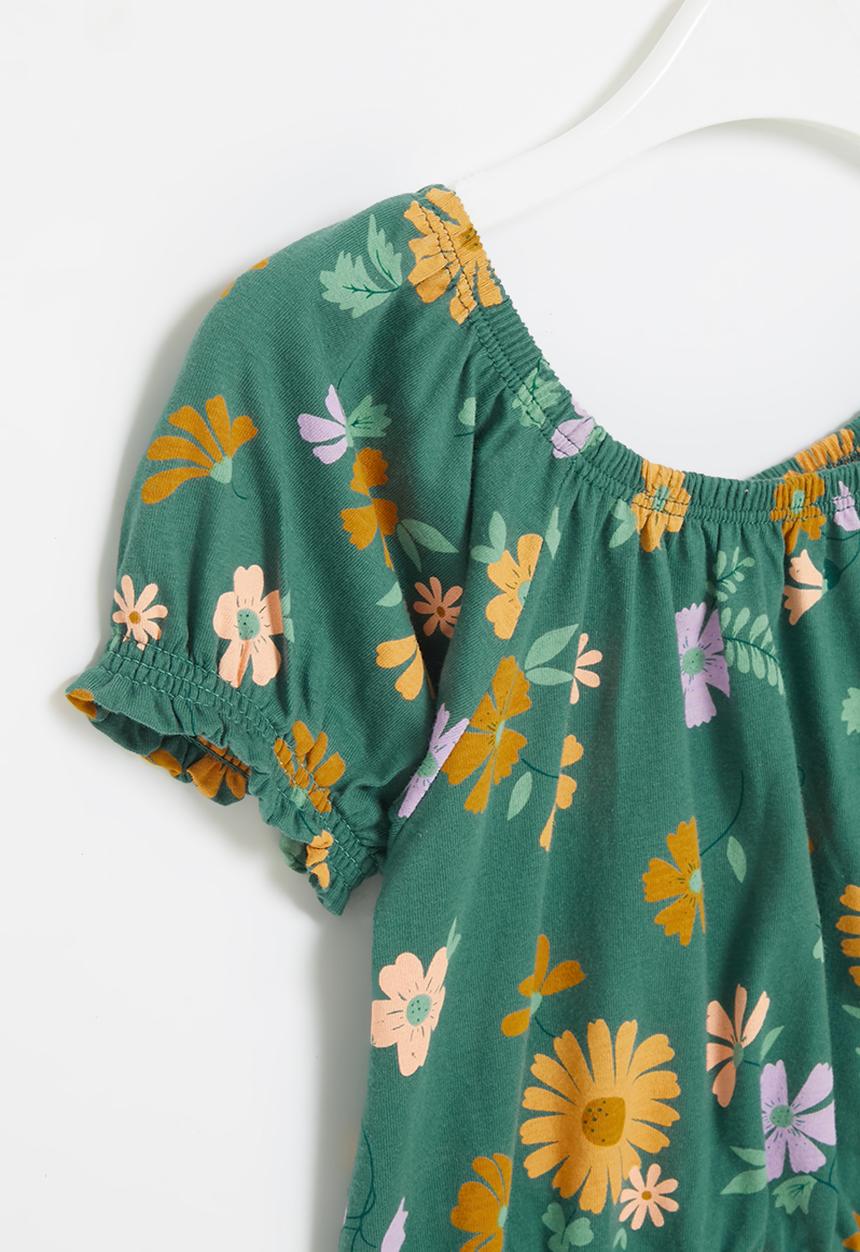 Cotton On - Daphne puff sleeve top - turtle green/topenga floral