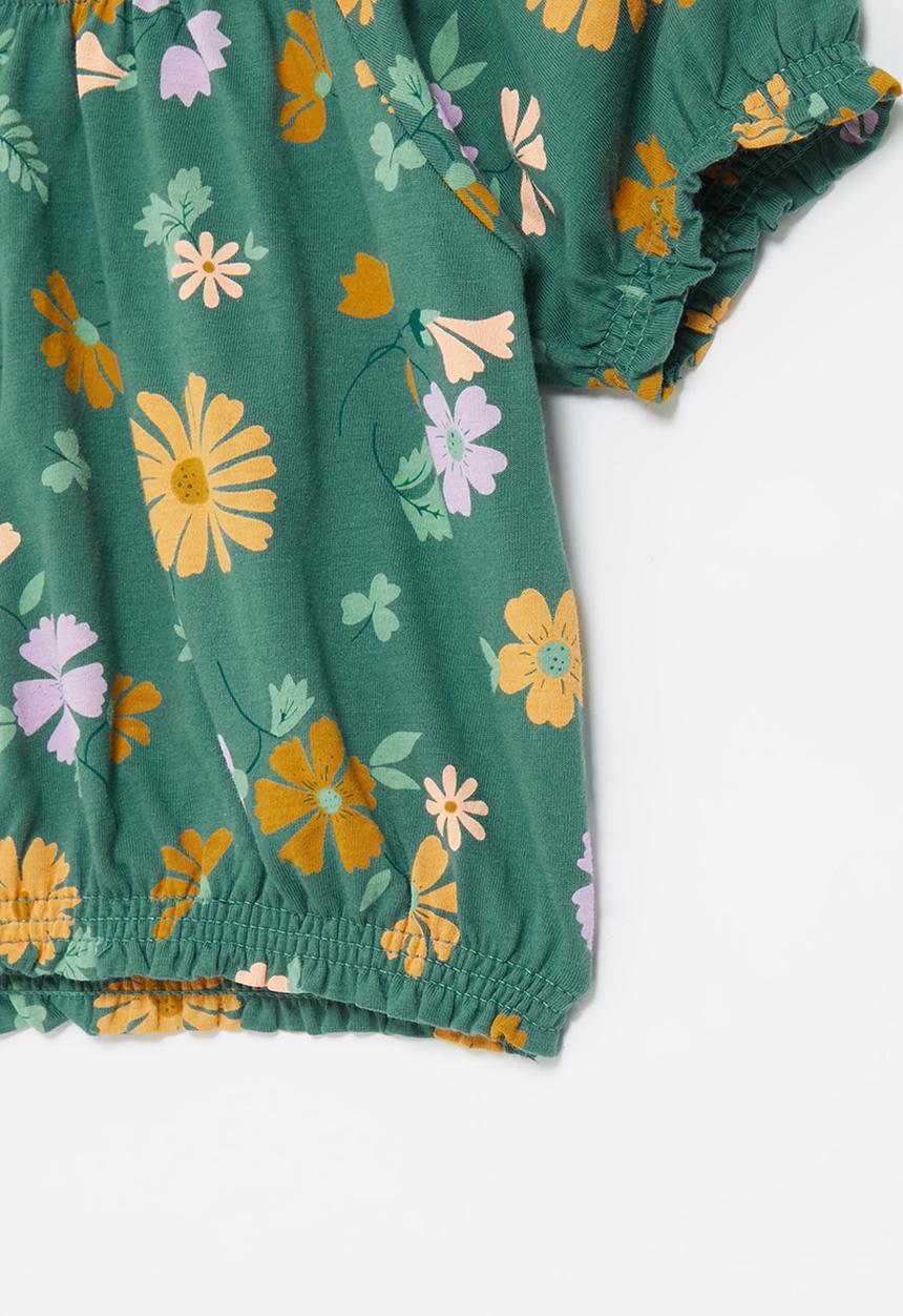 Cotton On - Daphne puff sleeve top - turtle green/topenga floral