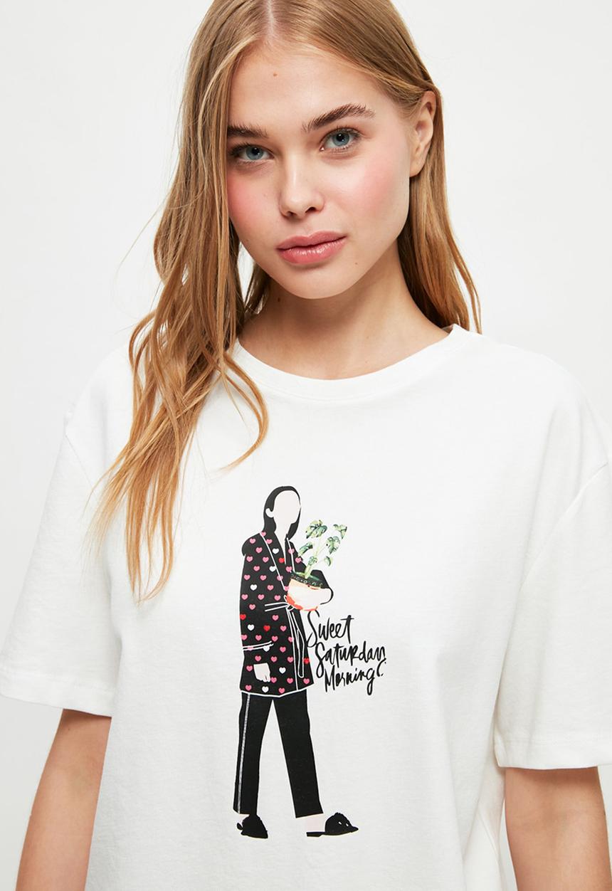 Trendyol - Printed knitted pajamas set  - black & white