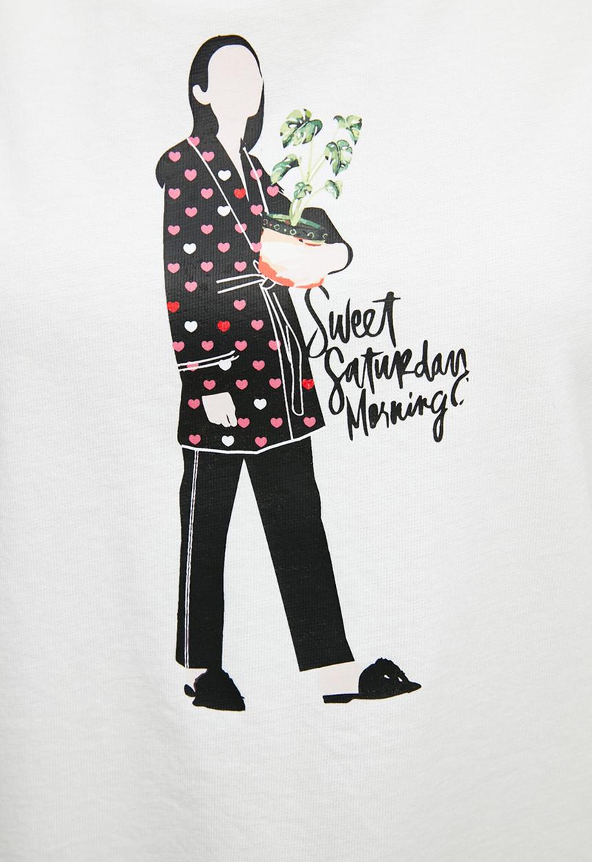 Trendyol - Printed knitted pajamas set  - black & white