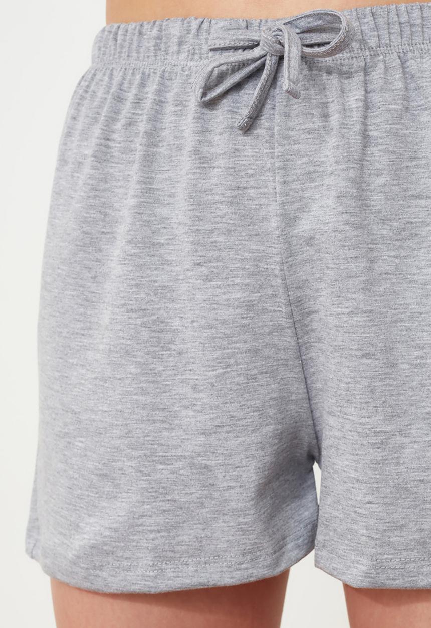 Trendyol - Slogan knitted pajamas set - white & grey 
