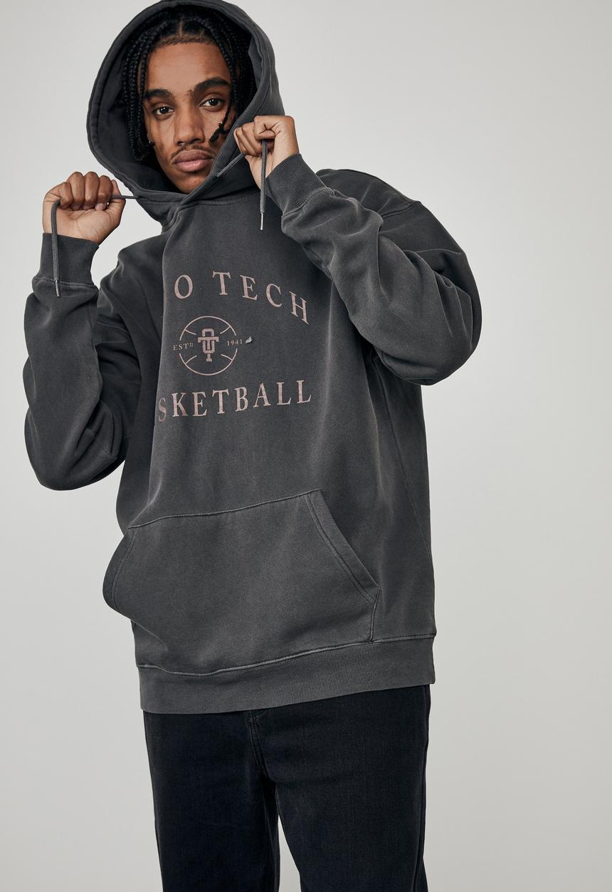 Factorie - Oversized graphic hoodie - washed black