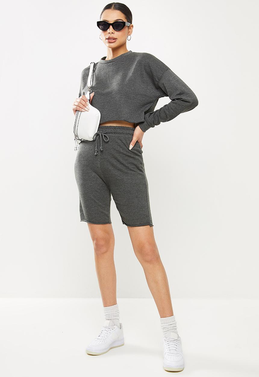 Missguided - Crop sweat & cycling short set - dark grey
