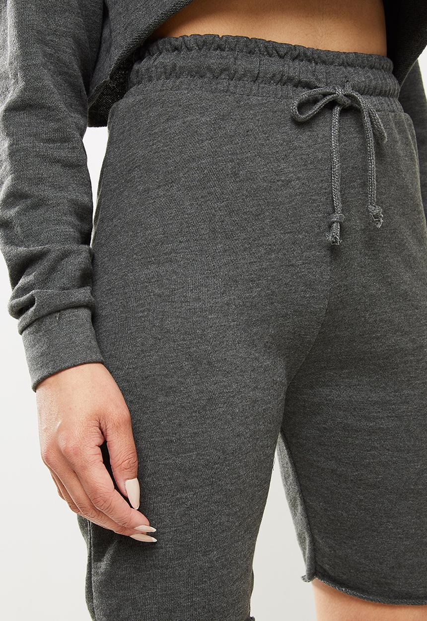 Missguided - Crop sweat & cycling short set - dark grey