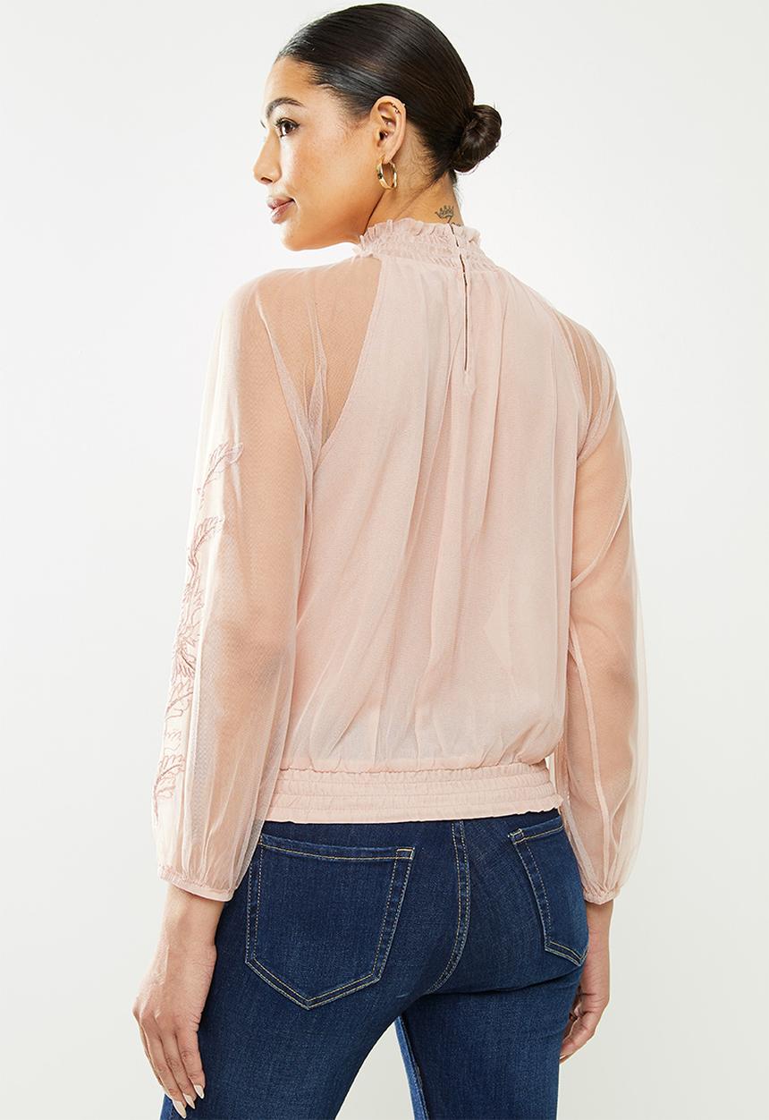 GUESS - Long sleeve luissa applique top - natural