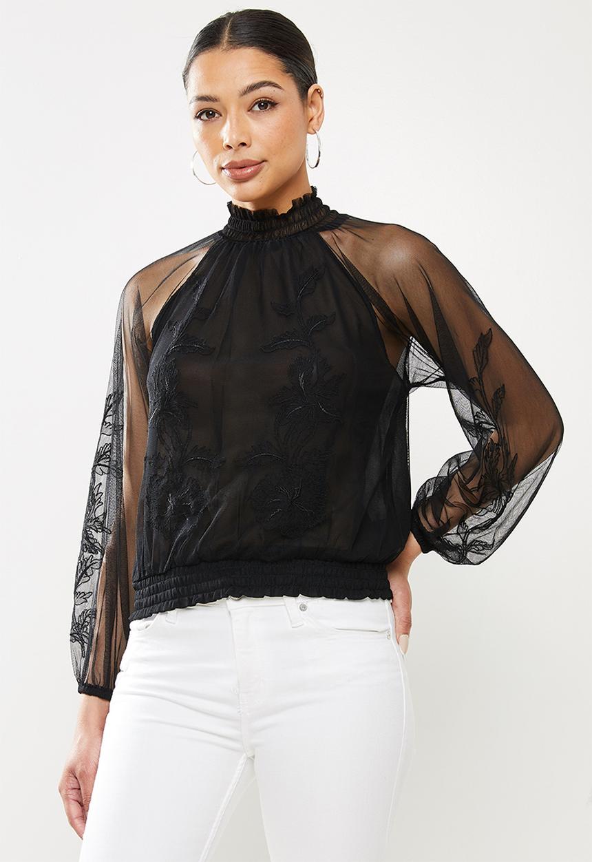 GUESS - Long sleeve luissa applique top - black