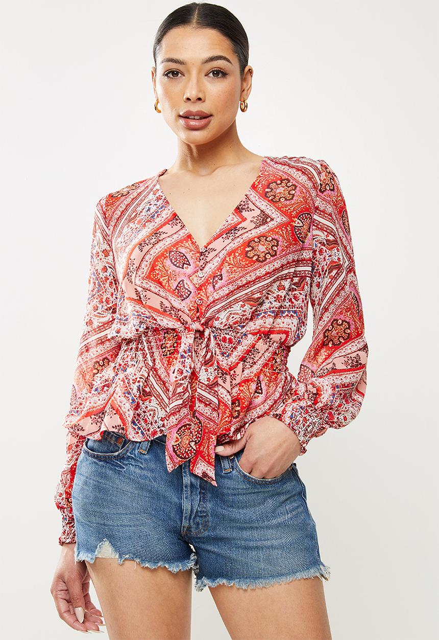 GUESS - Long sleeve bix tie top - multi 