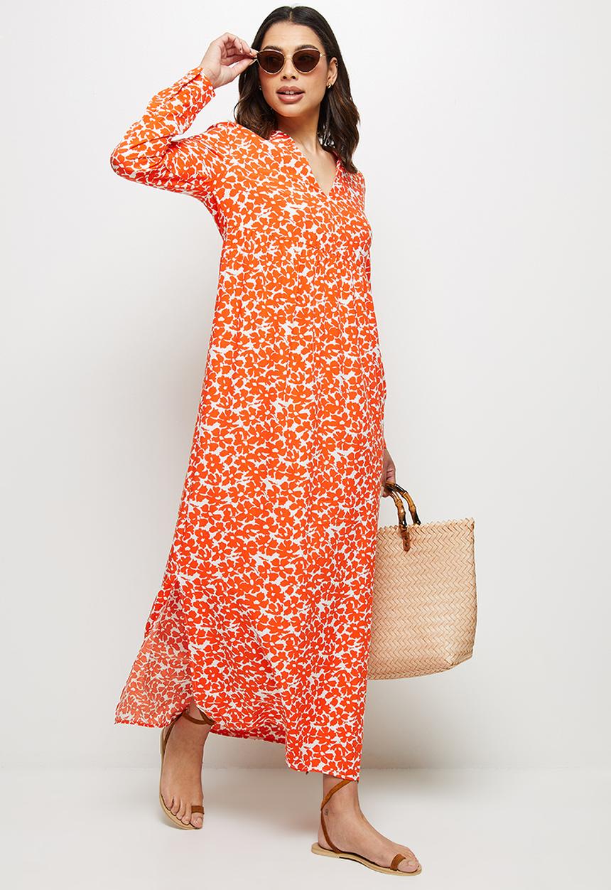 edit - Mandarin slit maxi - rust mono floral