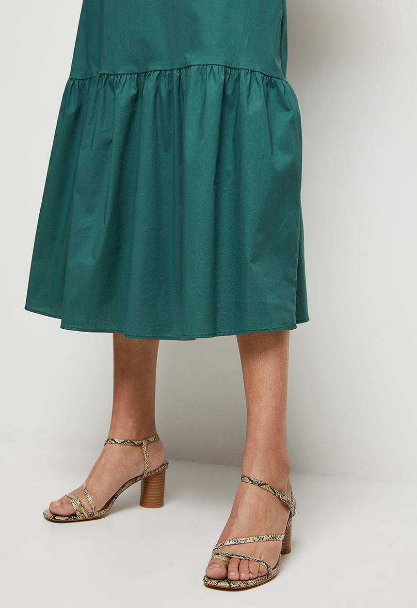 edit - Poplin tie sleeve tiered midi - emerald