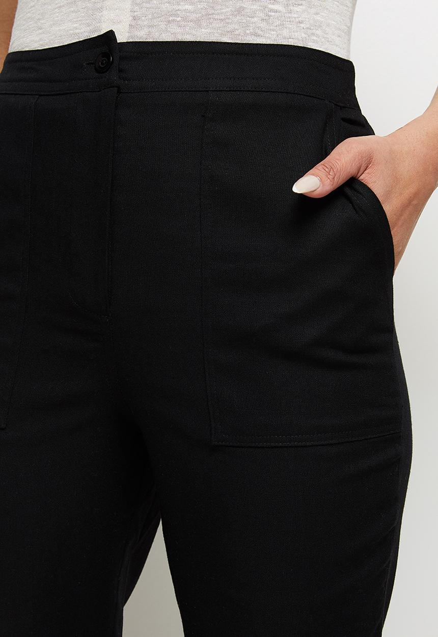 edit - Linen slim leg chino - black