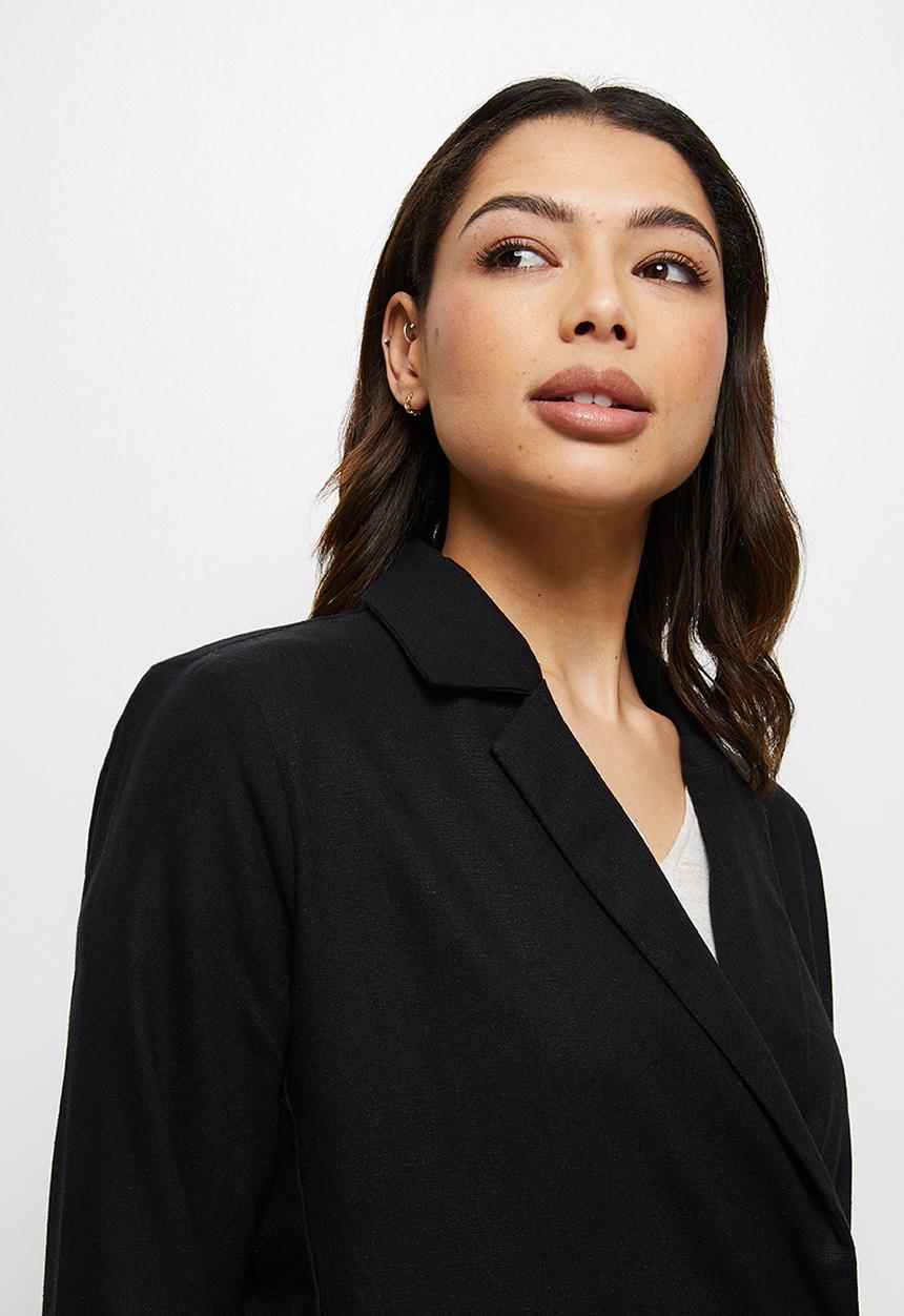 edit - Linen longline blazer - black