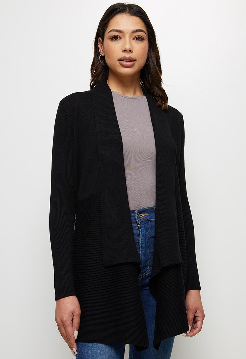 edit - Shaped waterfall cardigan - black