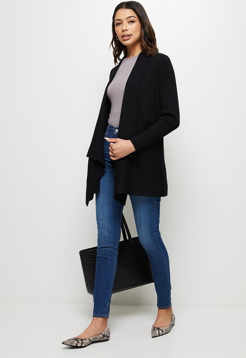 edit - Shaped waterfall cardigan - black