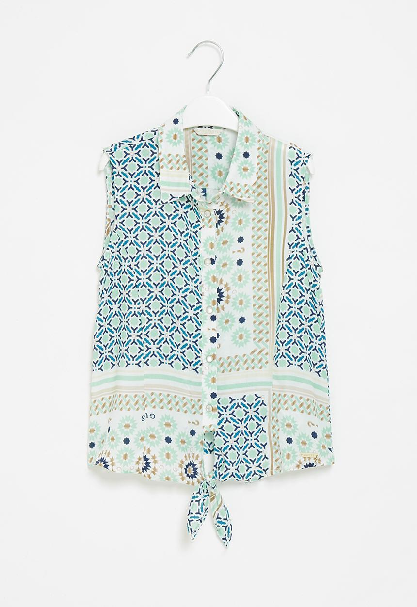 GUESS - Viscose knit bandan print shirt - blue