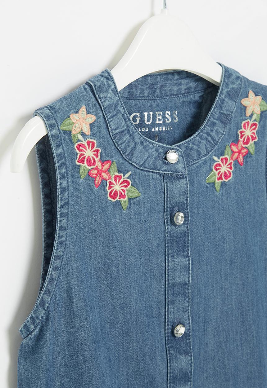 GUESS - Floral embroidery sleeveless shirt - blue