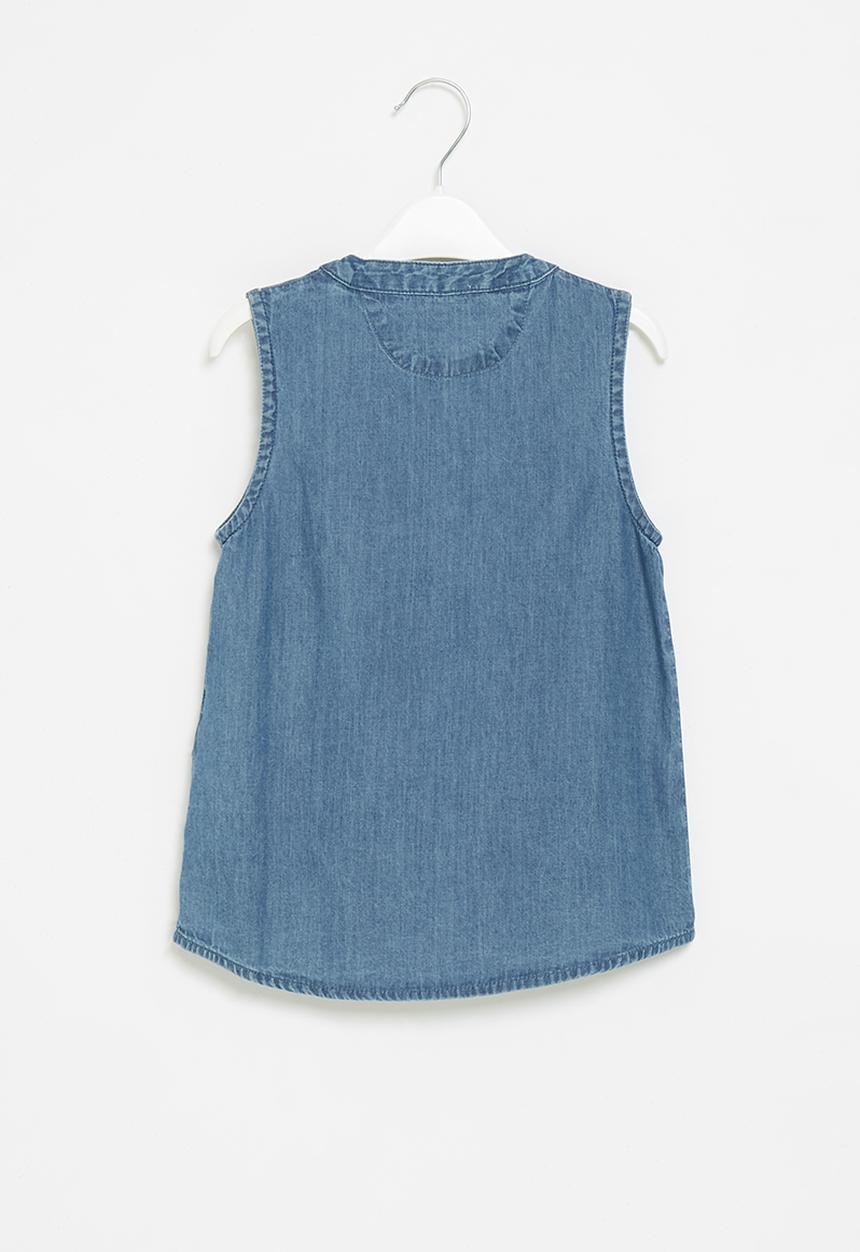 GUESS - Floral embroidery sleeveless shirt - blue
