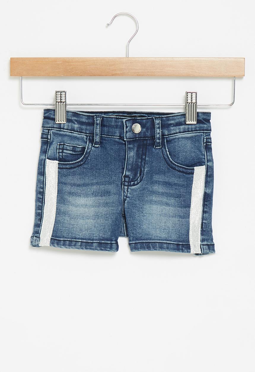 GUESS - Strecth denim short pants with glitter - blue