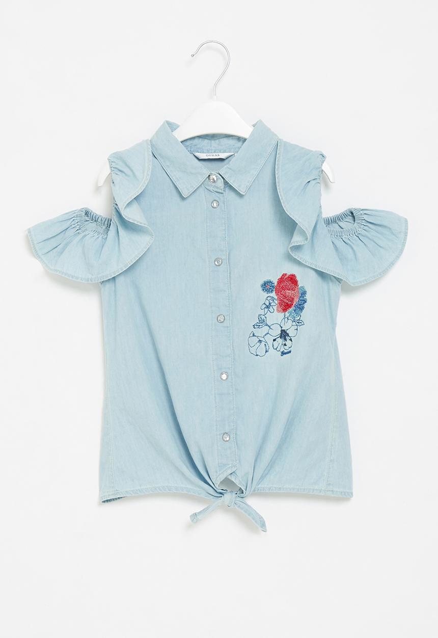 GUESS - Denim sleeveless tie front shirt - blue