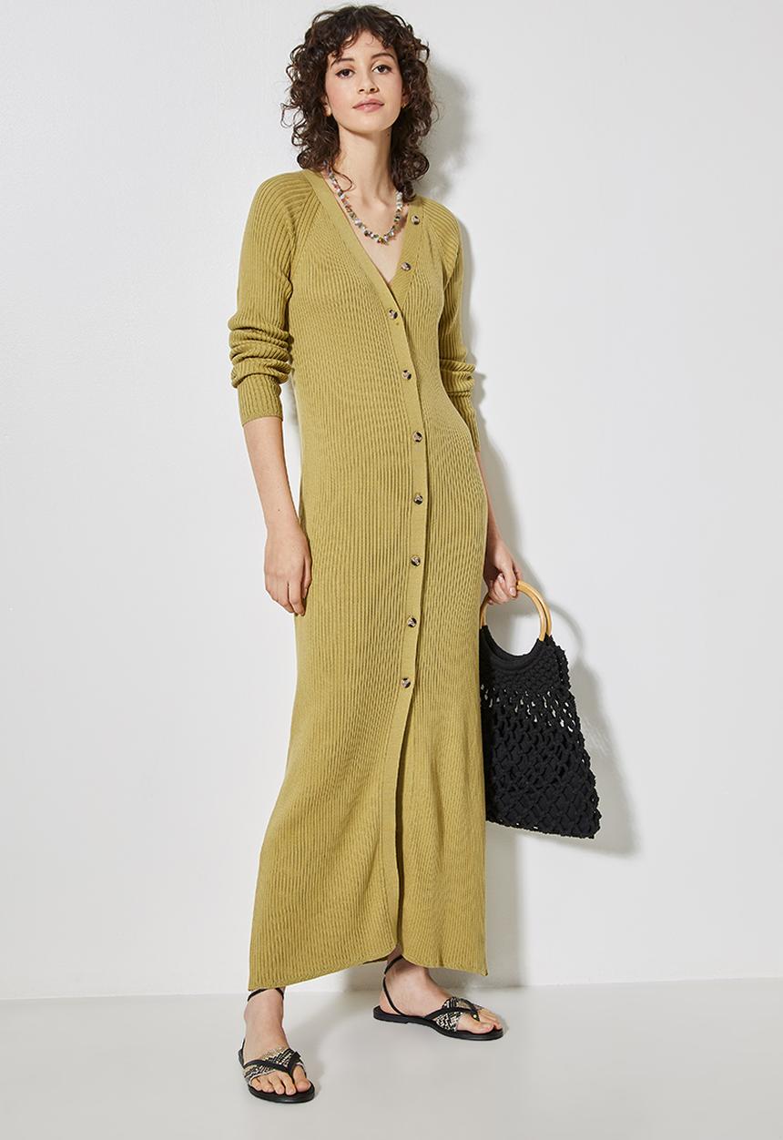 Superbalist - Organic cotton maxi cardi dress - olive
