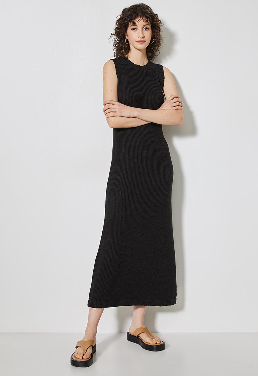 Superbalist - Ribbed organic knitwear tank dress - black