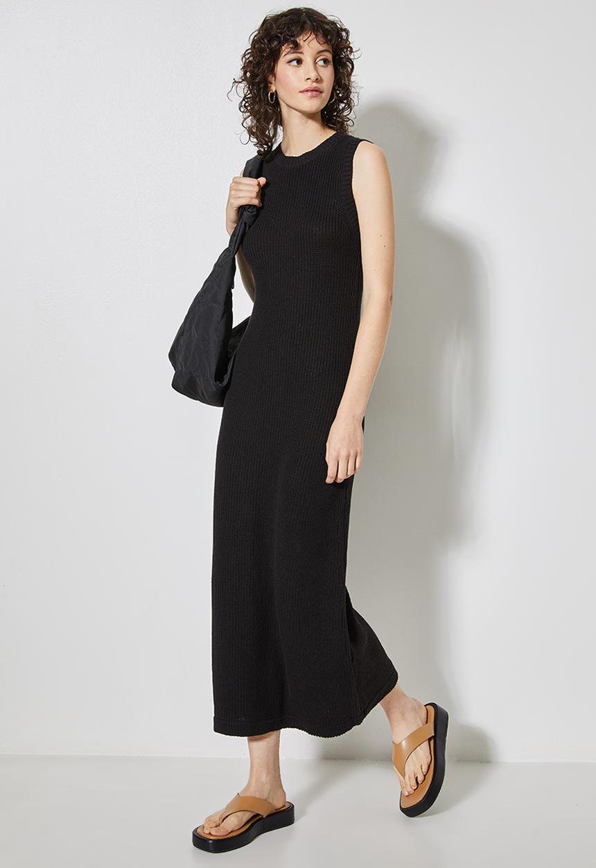 Superbalist - Ribbed organic knitwear tank dress - black