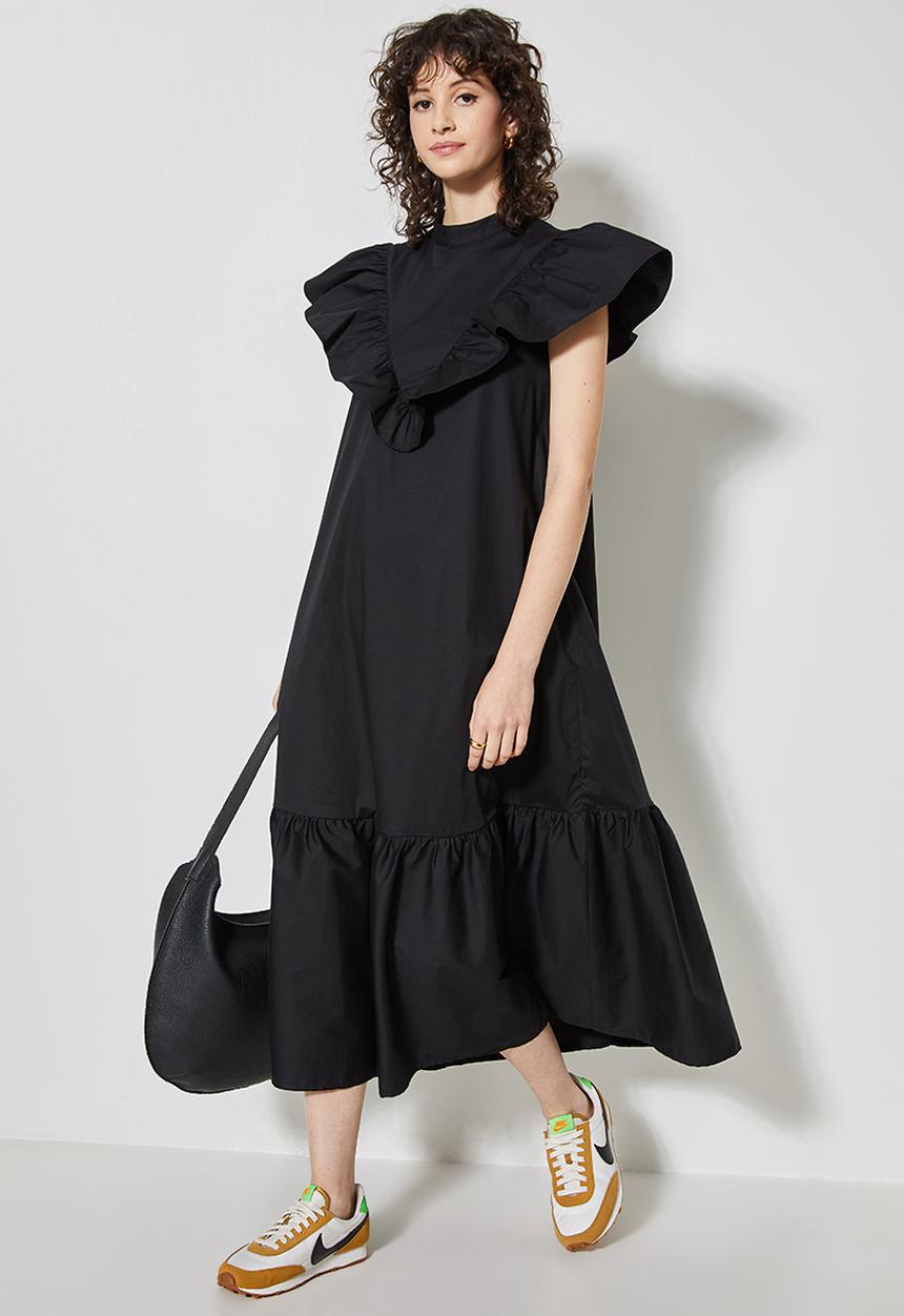Superbalist - Ruffle funnel neck dress - black