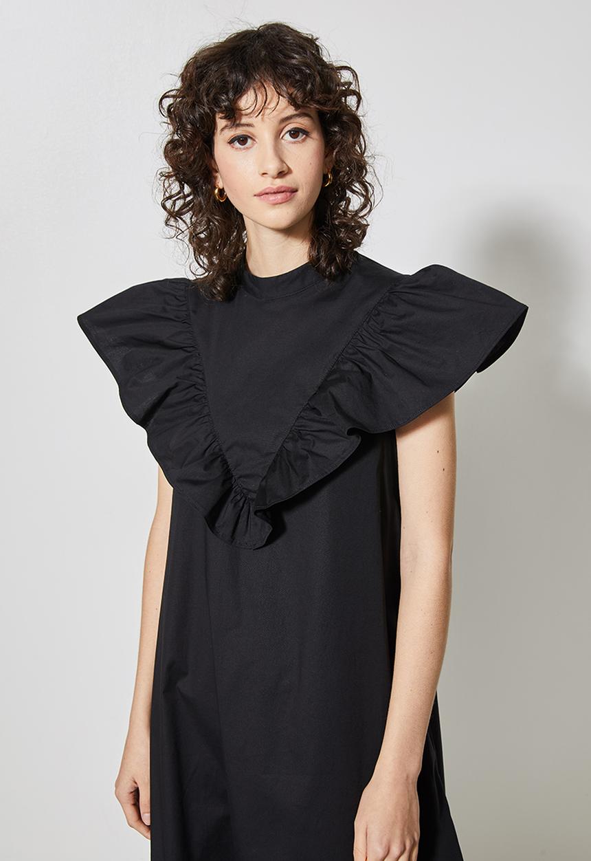 Superbalist - Ruffle funnel neck dress - black