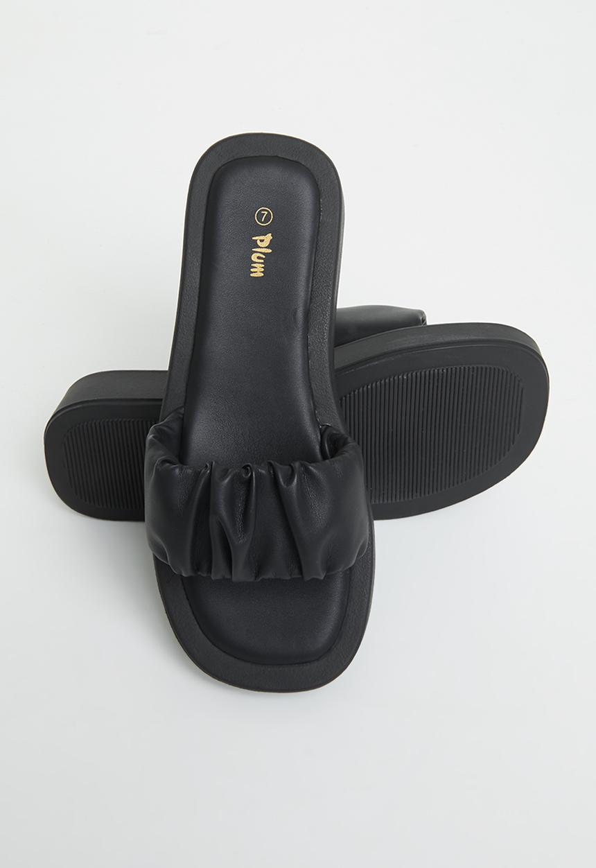 Plum - Taskia ruched flatform slide - black