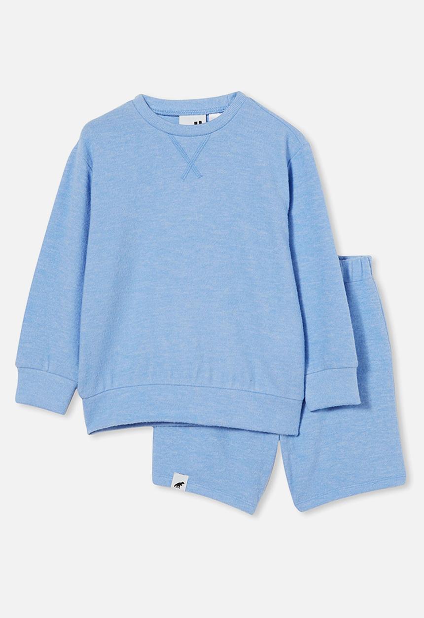 Cotton On - Liam long sleeve shortie pyjama set/ loungewear - dusk blue marle
