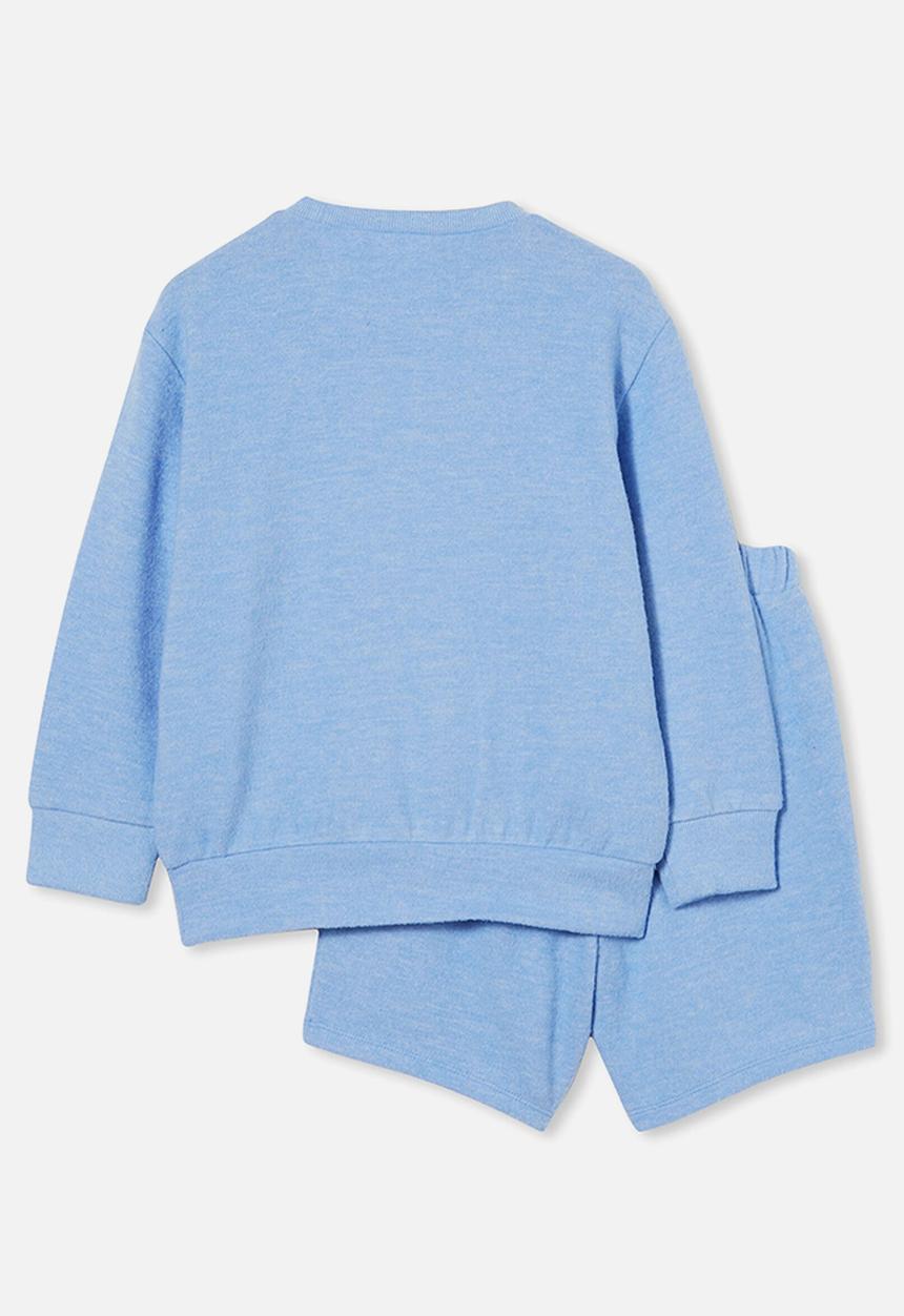 Cotton On - Liam long sleeve shortie pyjama set/ loungewear - dusk blue marle