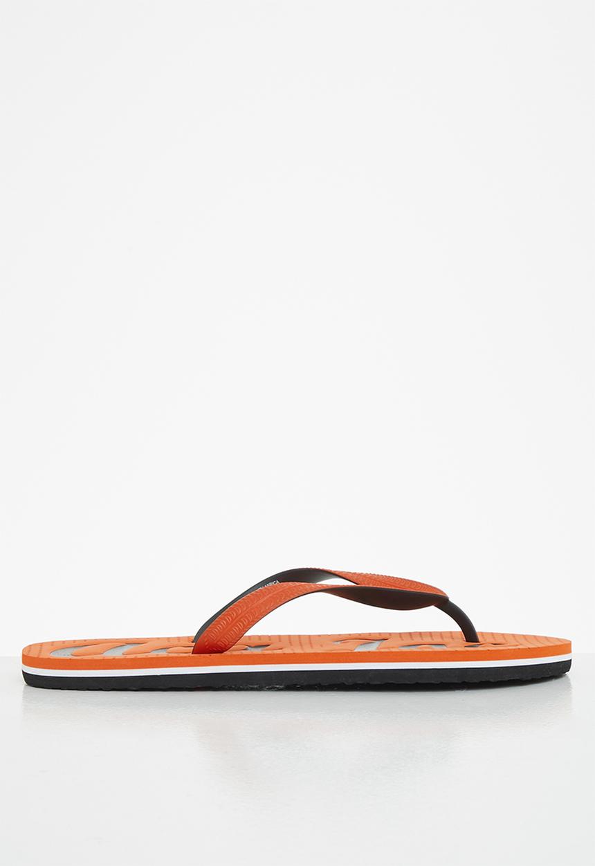 Aca Joe - Mens aca joe printed slip slops - orange & black