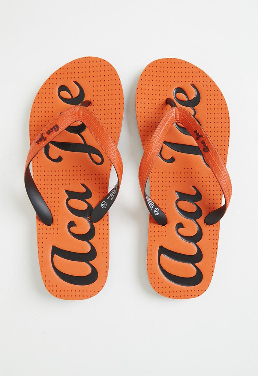 Aca Joe - Mens aca joe printed slip slops - orange & black